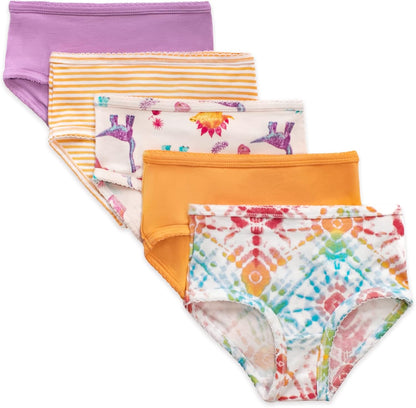Burt's Bees Baby Toddler Girls' Underwear Set of 5 - Solids, Stripes,Prints, Tag-Free with Sizes for 2T to 8 Years Old