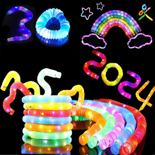 LED Light Up Pop Tubes Glow Sticks, Fidget Sensory Toys, Glow in The Dark Christmas Party Supplies Goodie Bag Stuffers for Boys Girls Birthday Party Carnival Return Gifts (30pcs)