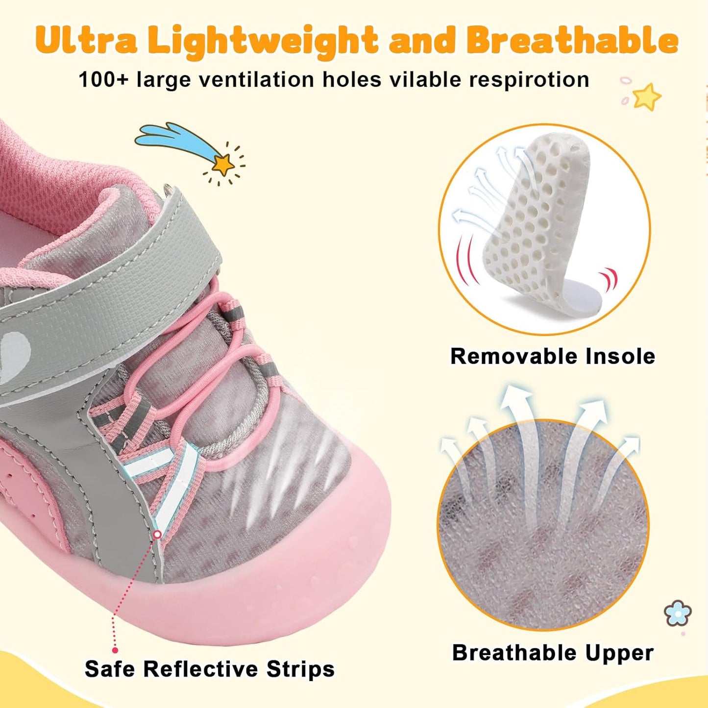 FEETCITY Wide Baby Shoes Boys Girls Baby Barefoot Shoes Breathable Infant Walking Shoe Crib Sock Shoe Toddler Sneakers Flexible
