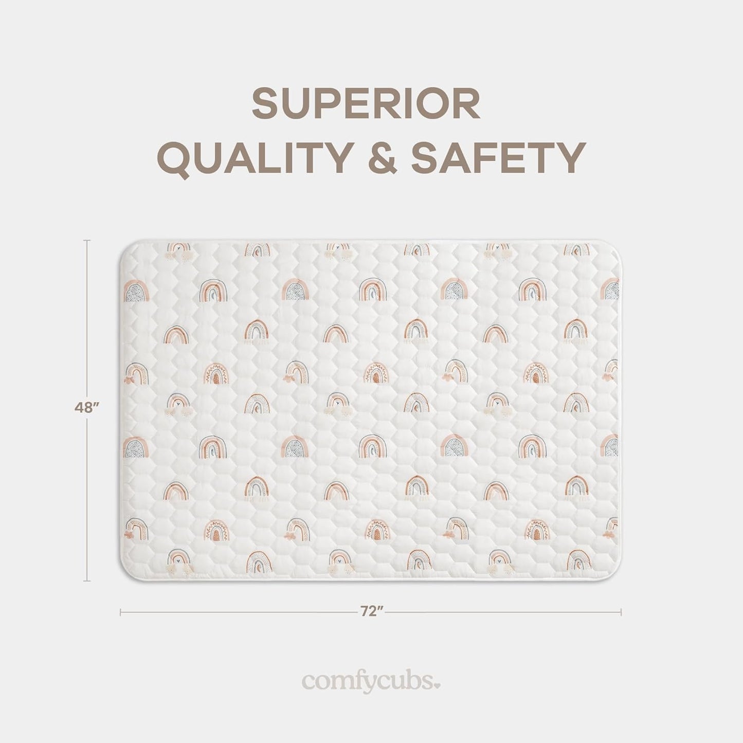 Comfy Cubs Rectangle Kids Play Mat - Medium 48 x 72 inches Soft Quilted Baby Floor Mat with Non-Slip Bottom - Plush Design for Toddlers Playtime and Relaxation - Comfortable and Durable - Rainbow