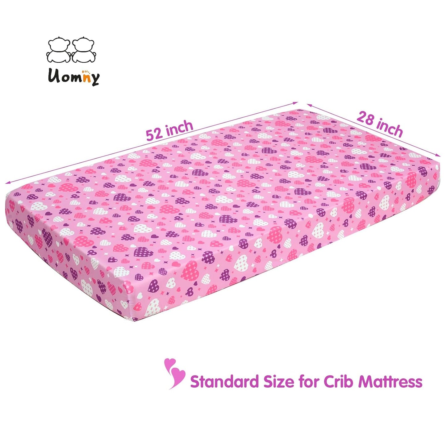UOMNY Crib Sheet Heart Fitted Crib Sheets Baby Sheet for Standard Crib and Toddler Mattresses