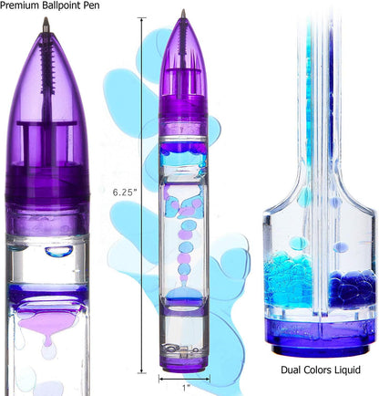 YUE MOTION Liquid Motion Bubbler Pens - Sensory Toy Pens for Classroom-Fidget Pens for Kids and Adults-Colorful Timer Pens for Stress and Anxiety Relief-2 Pack