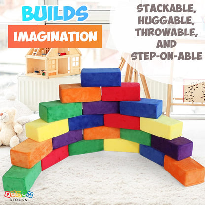 The Original Premium Plush Building Block for Kids - Certified Safe Foam Blocks in Luxuriously Soft Fabric Covers - Set of 24 (Classic Colors)