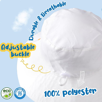 Baby Sun Hat Kids Summer UPF 50+ Toddler Bucket Hat Wide Brim Adjustable Beach Hats for Boys Girls Age 0-6 Years