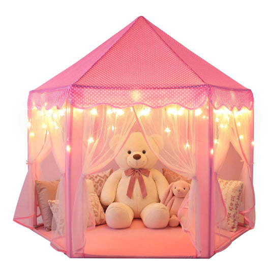 Sumbababy Princess Castle Tent for Girls Fairy Play Tents for Kids Hexagon Playhouse with Fairy