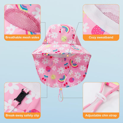 Baby Sun Hat UPF 50+ Mesh Liner Toddler Bucket Hats with Wide Brim Neck Flap for Outdoor Beach Swim