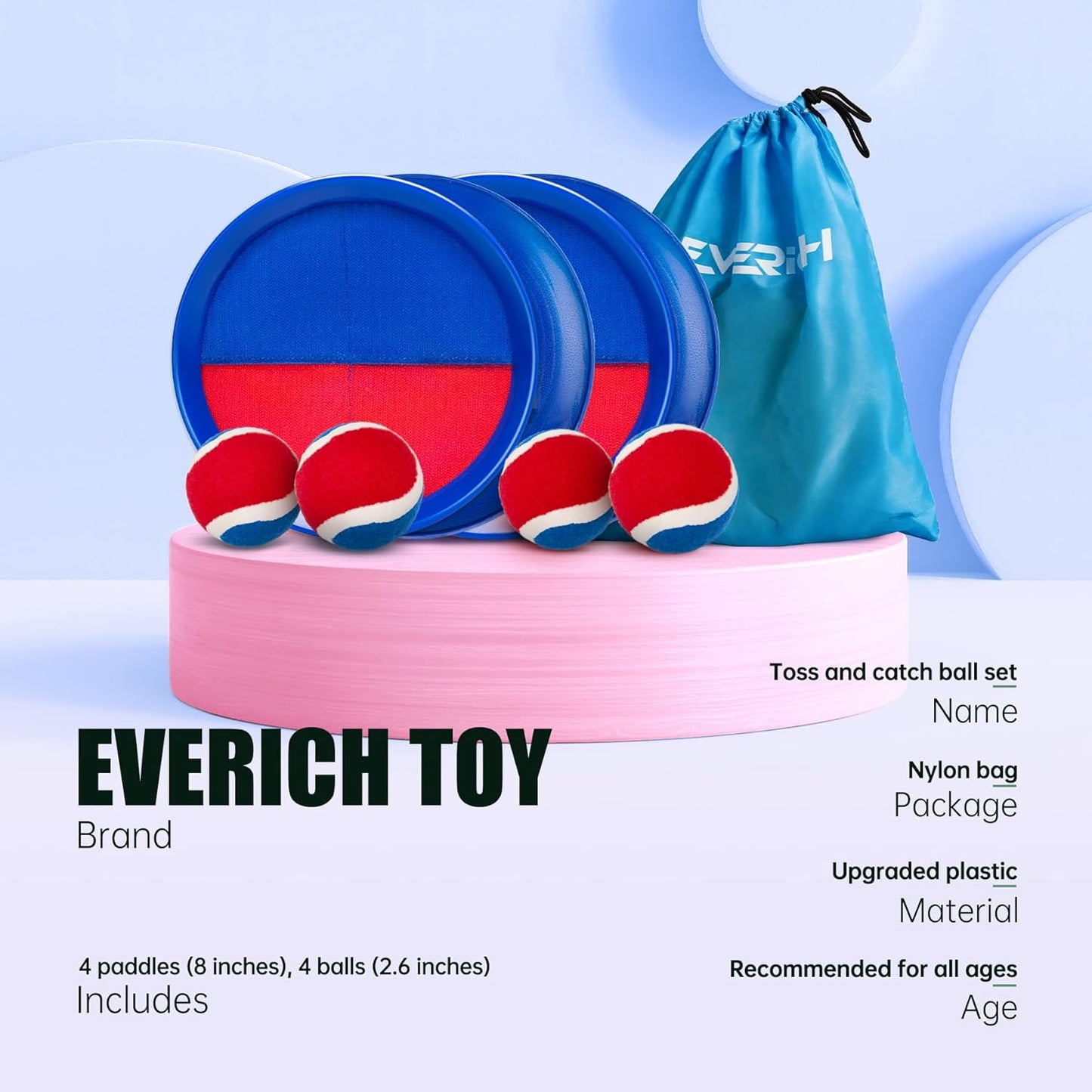 EVERICH Upgraded Toss and Catch Ball Game Set - Indoor and Outdoor Games for Kids 3-12, Beach Sand Pool Water Toy Includes 4 Paddles 4 Sticky Balls, Easter Basket Stuffers Boys Girls Birthday Gifts