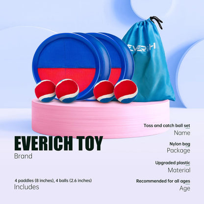 EVERICH Upgraded Toss and Catch Ball Game Set - Indoor and Outdoor Games for Kids 3-12, Beach Sand Pool Water Toy Includes 4 Paddles 4 Sticky Balls, Easter Basket Stuffers Boys Girls Birthday Gifts