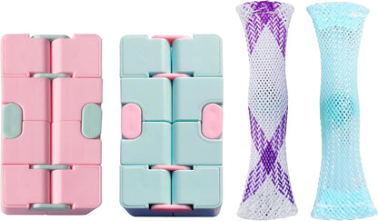 4 Pack Stress Relief and Anxiety Relief Fidget Toys,Infinity Cube,Marble Mesh