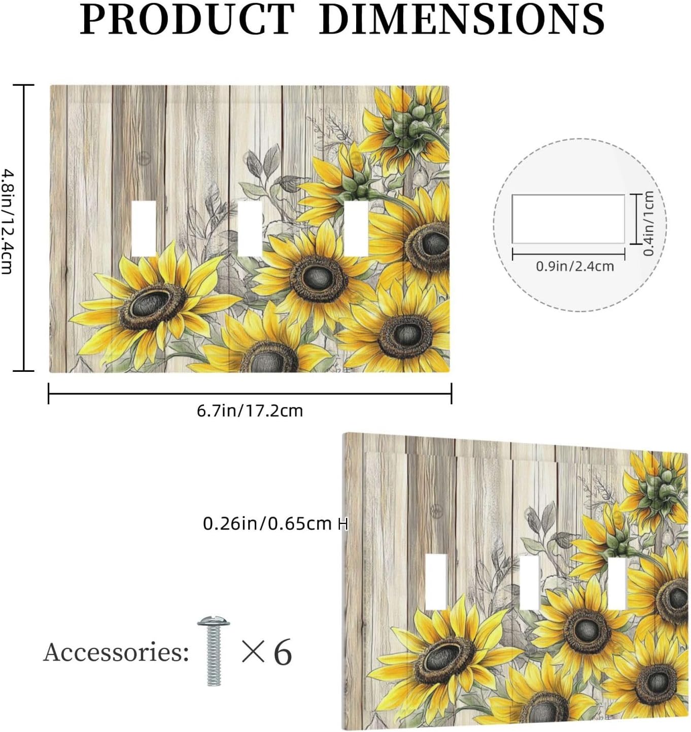 Decorative Switch Plates Floral Sunflower Rustic Flower Vintage Wood 3 Gang Wall Plate Triple Toggle Light Switch Cover Faceplate Electrical Wall Panels For Farmhouse Cabin Decor