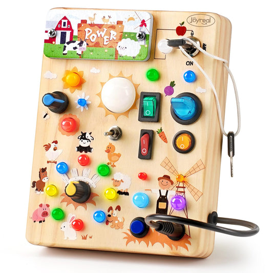 Joyreal Wooden Busy Board for Toddlers - Montessori Toys for 1 2 3 Year Old