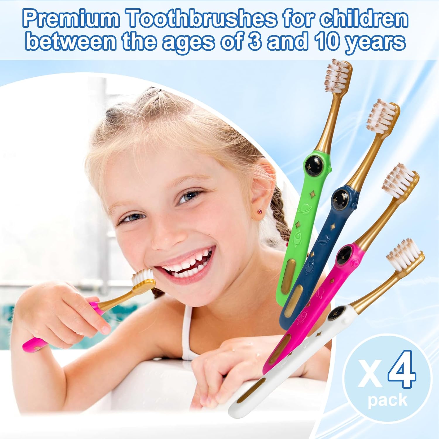 Toddler Toothbrush, Kids Toothbrush, Galactic Adventures Style, Toddler Age 2-4 and Up, Soft