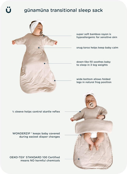 GUNAMUNA Unisex Baby Transitional Swaddle Bag, Easy Diaper Change Zipper, for Toddlers and Infants 3-6 Months, 0.5 TOG
