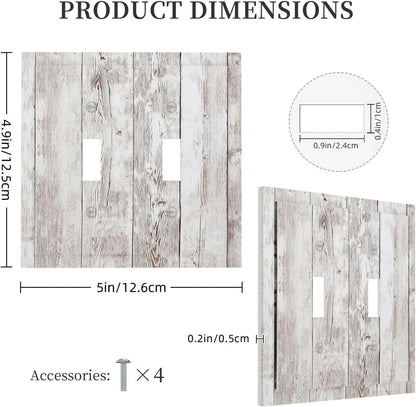 Decorative Switch Plates Rustic Vintage White Wood Grain 2 Gang Double Toggle Outlet Light Switch Cover Wall Plate Electrical Faceplate for Farmhouse Home Decor
