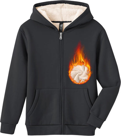 MoFiz Kids Fleece Jackets Sherpa Lined Hoodie Jacket Hooded Zip up Sweatshirt Coats for Boys Girls Winter Casual Outerwear