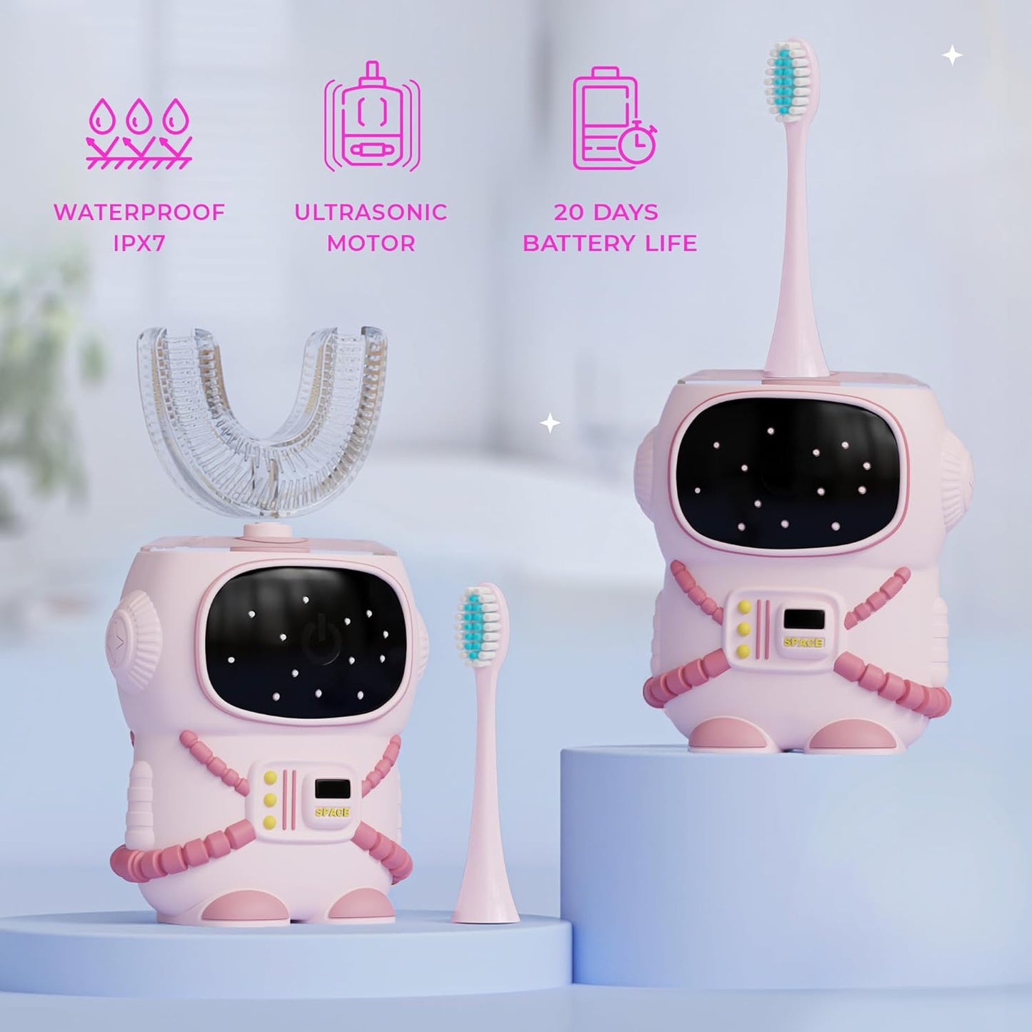 Sensory 360 Round U-Shaped Astronaut Design Mouthguard Electric Toothbrush for Kids Ages 2-7