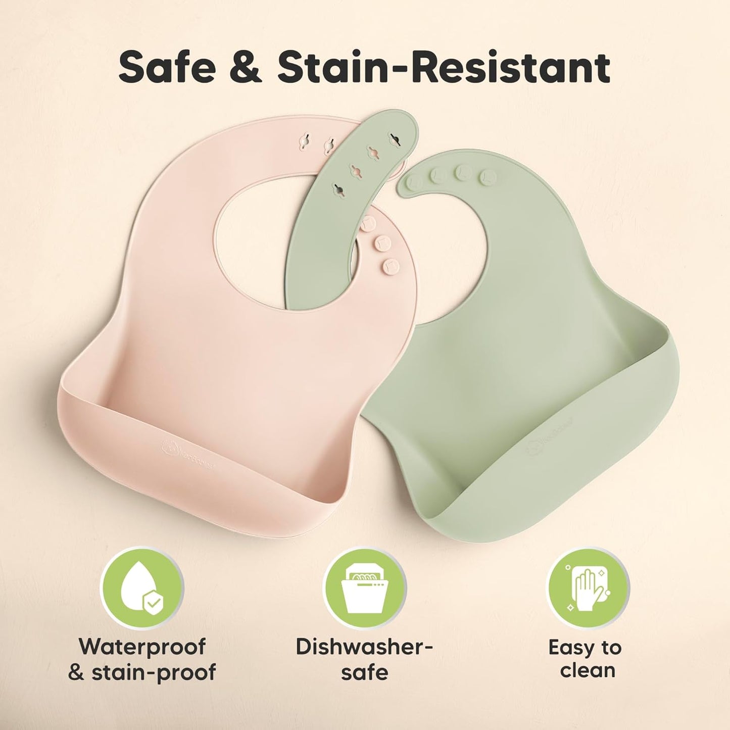 KeaBabies 2-Pack Silicone Baby Bibs for Eating - Sturdy Food-Grade Silicone Bibs for Babies Girl