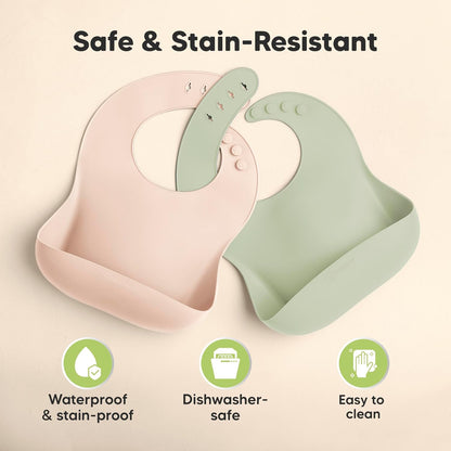 KeaBabies 2-Pack Silicone Baby Bibs for Eating - Sturdy Food-Grade Silicone Bibs for Babies Girl