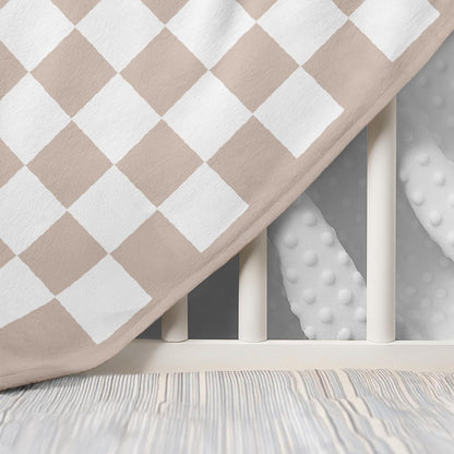 Checkered Minky Baby Blanket 30 x 40 Inches for Boys Girls, Soft Plush Receiving Blanket with