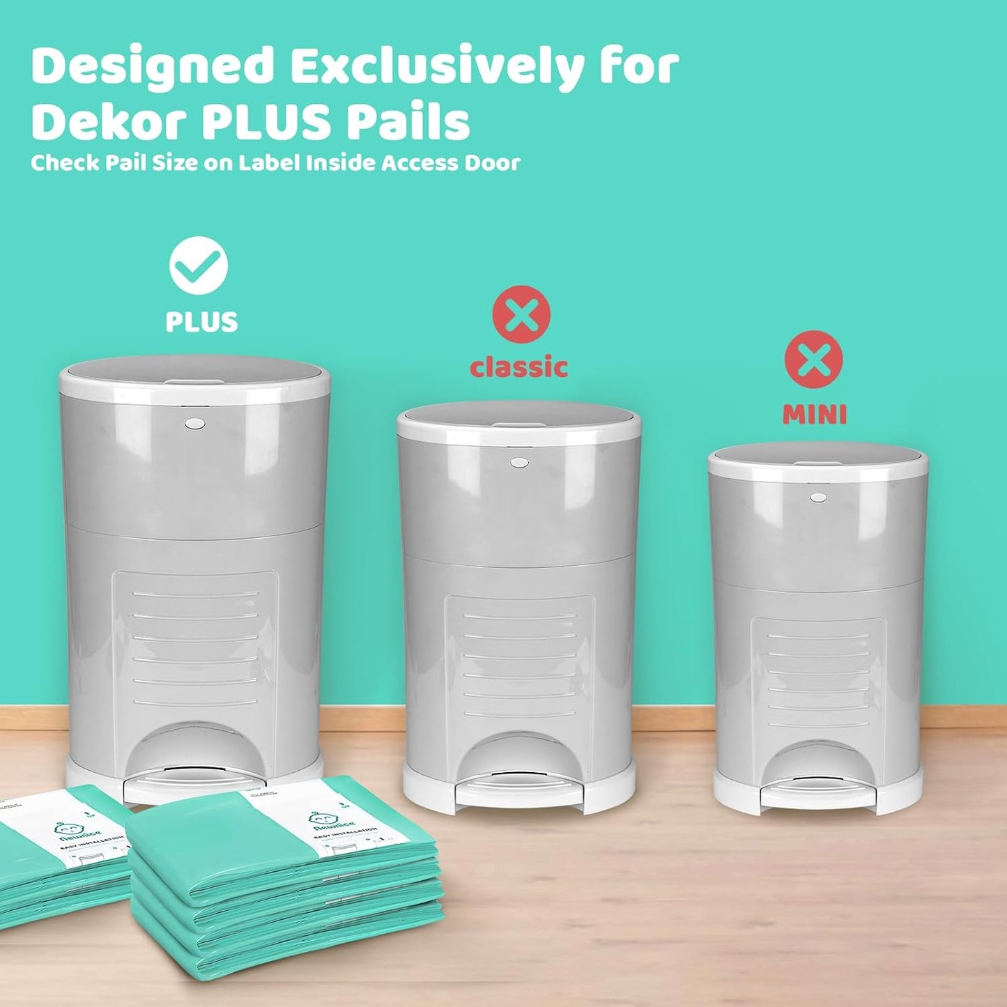 [2 Pack] Newnice Diaper Pail Refill Bags for Dekor Plus Diaper Pail, 30% Extral Thicker Diaper Genie Refills, Continuous Liners for Baby & Adult Diapers, Nursery Trash Solution