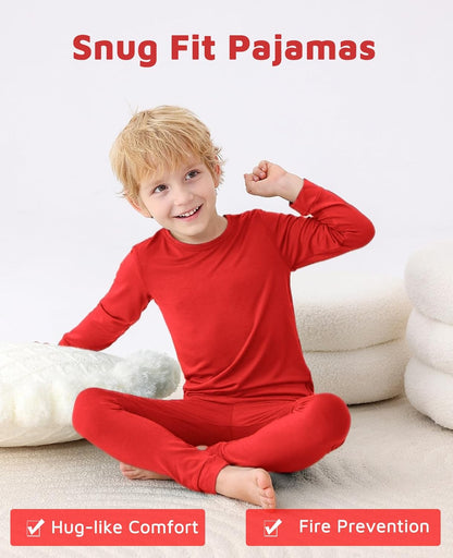 JunNeng Bamboo Viscose Pajamas for Toddler Baby, Boys Girls Solid Snug Fit Pajamas Long Sleeve Sleeper