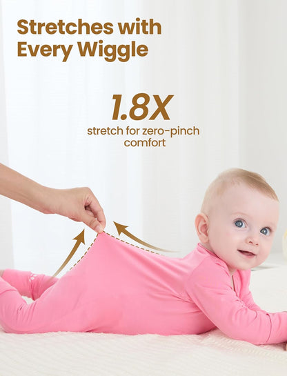 PATPAT Baby Footies Boys Girls - Bamboo Viscose - Zipper & Non-Slip Soles Romper Mitten - Footed & Footless Infant Clothes