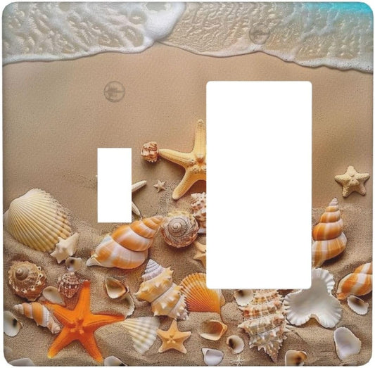 Decorative Outlet Covers Beachy Sea Ocean Seashell Starfish 2 Gang 1 Gang Wall Plate Cover Single Toggle Rocker Combo Light Switch Cover Plate Face Plate for Bedroom Home Decor