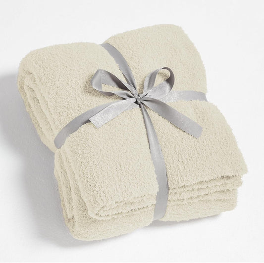 CYMULA Super Soft Knit Throw Blanket Throw Size Beige - Lightweight Plush Fuzzy Fluffy Warm Cozy