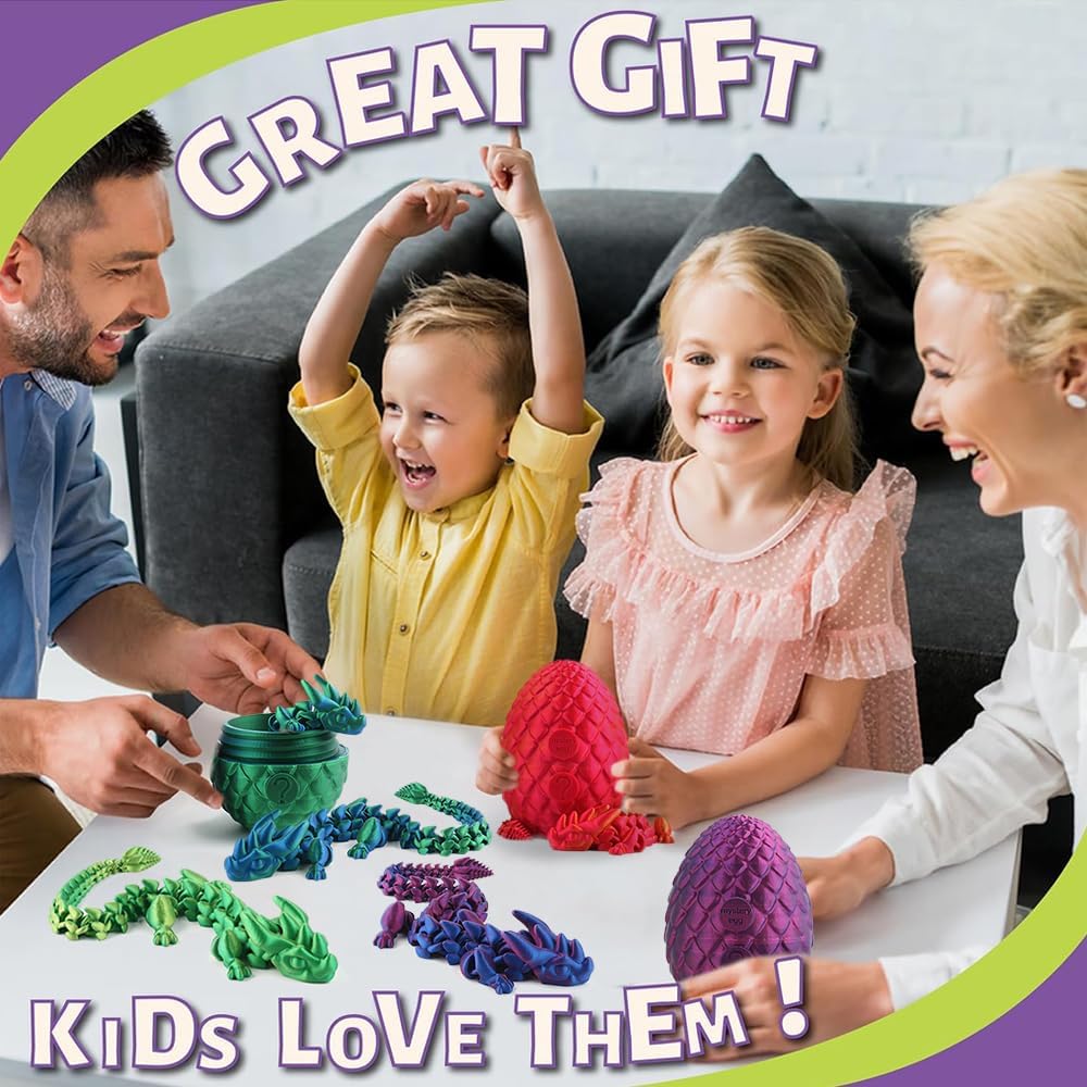 STONESTAR 3D Printed Dragon Fidget Toys, 12" Full Articulated Dragon in Mystery Egg, Home Office Decor Executive Desk Toys Xmas/Easter Gift for Dragon Lovers (Laser Green)