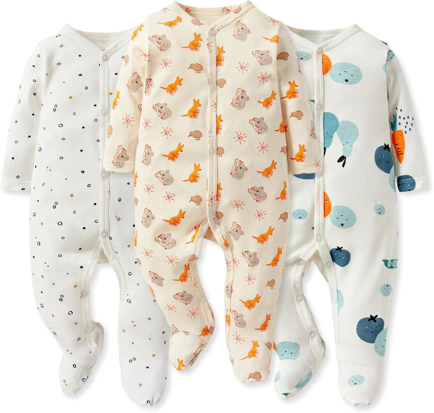 Baby Boys Girls Cotton Footies Multi Pack Long Sleeve Baby Footed One-Piece Jumpsuit Multi Pack
