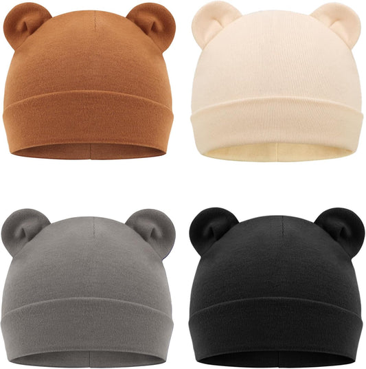 DRESHOW BQUBO 4 Pieces Baby Beanie Newborn Toddler Soft Cute Knit Hat Hospital Hats for Baby Boys Infant Cap Beanies