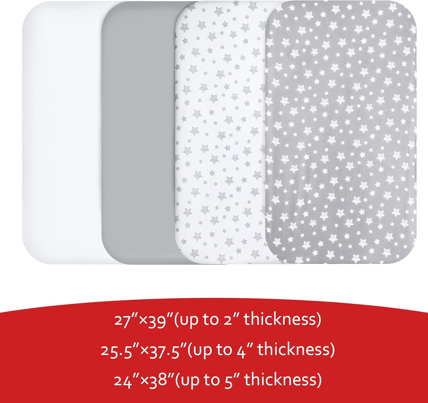 Pack and Play Sheets, 4 Pack Mini Crib Sheets, Stretchy Pack n Play Playard Fitted Sheet