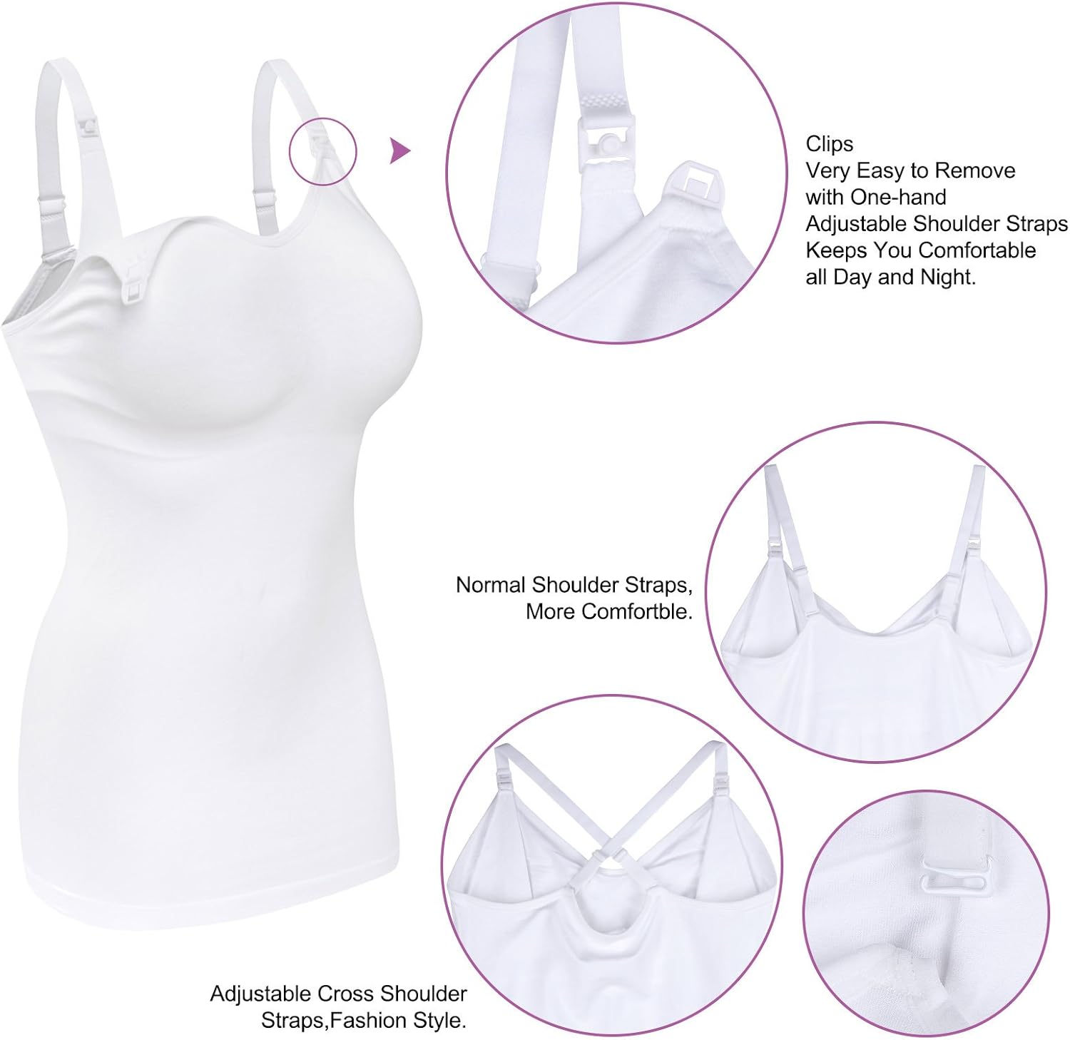 Womens Maternity Nursing Tank Cami for Breastfeeding with Adjustable Straps