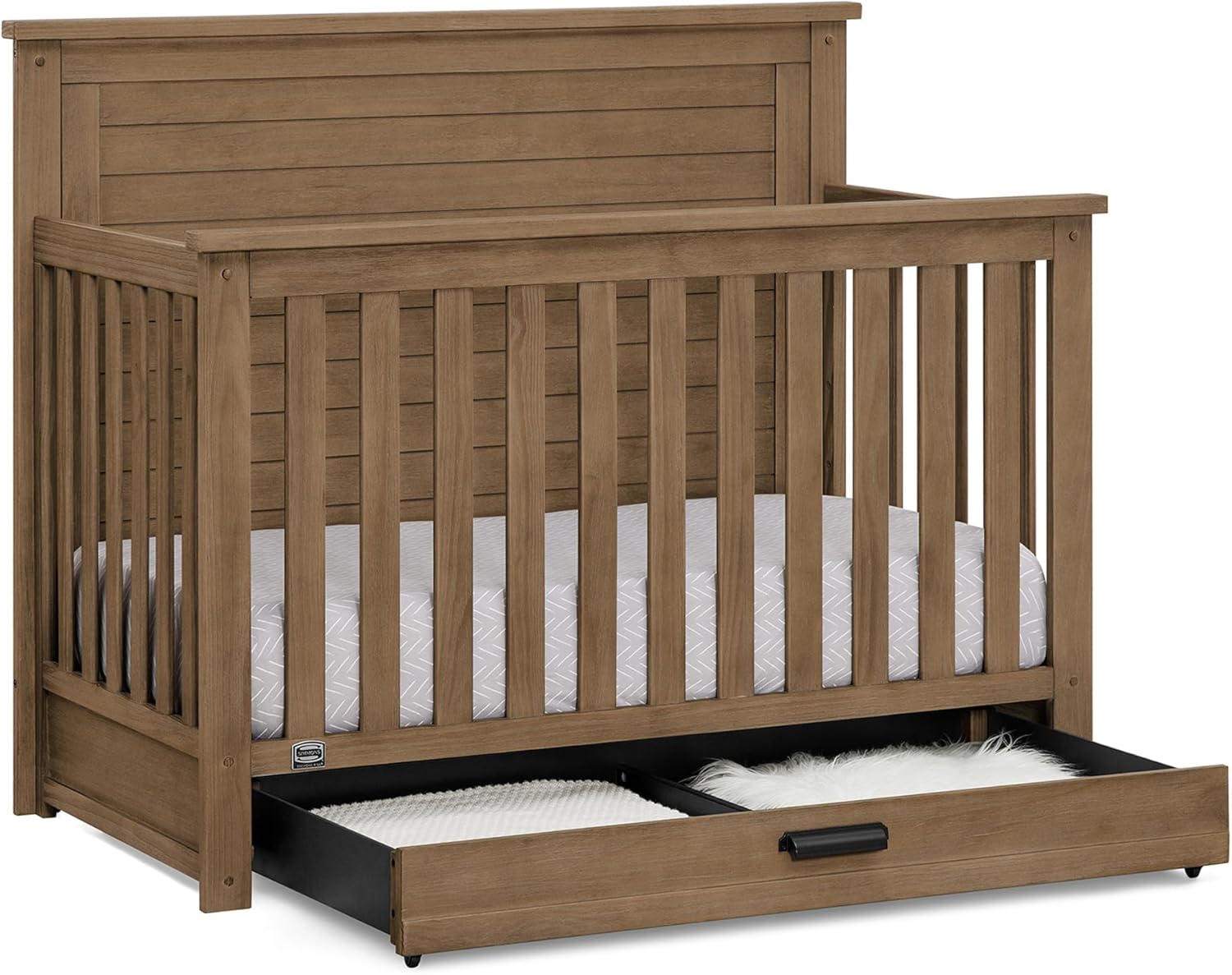 Delta Children Simmons Kids Caden 6-in-1 Convertible Crib with Trundle Drawer, Greenguard Gold
