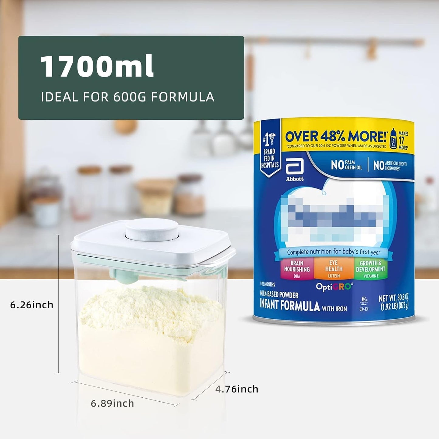 Formula Container - 1700ml Pop Top Milk Powder Container, BPA-Free Airtight Formula Dispenser with