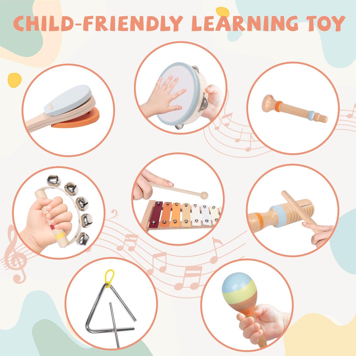 YHHYTOY Montessori Toys Wooden Baby Musical Instruments Set for Toddlers