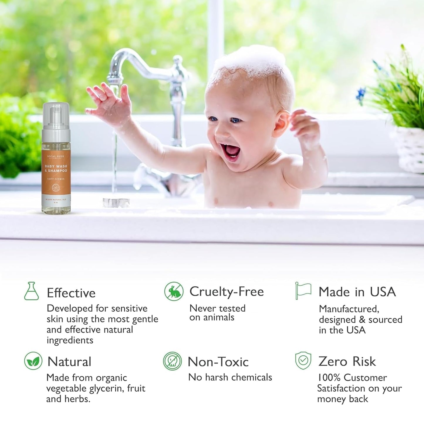 SoCal Suds & Company - Organic Foaming Baby Wash & Shampoo - Gentle Cleansing Newborn Body & Hair