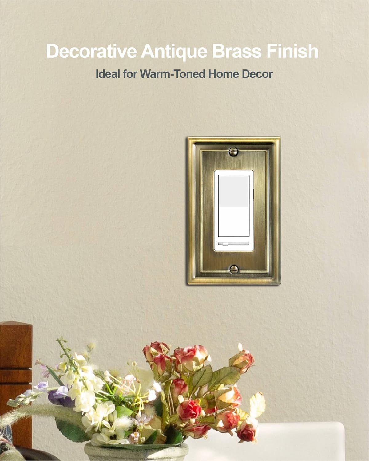 Decorator/Rocker Wall Plate for Dimmer Switch, GFCI Outlet and Receptacal, Metal Outlet Covers Switch Plate, Antique Brass, Single Gang, 4 Pack