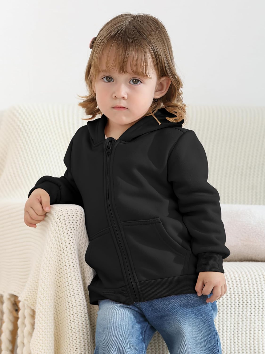 Cooraby 3 Pieces Baby and Toddler Girls Fleece Full-Zip Hoodies Lightweight Jacket with Pockets Winter Coat for Baby Girls