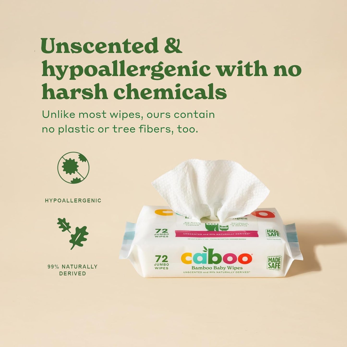 Caboo Baby Wipes, Made with Bamboo Viscose, Certified Made Safe Ingredients, Unscented Baby Wipes Good for Sensitive Skin, 72 Wipes Per Travel Pack, Total of 432 Wet Wipes