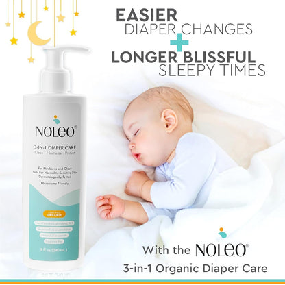3-in-1 Diaper Care - Baby Cream, Cleanser & Baby Lotion Organic - Diaper Rash Cream - Baby Diaper Rash Ointment - Baby Care Products - Diaper Cream to Clean, Moisturize & Protect Baby Skin, 8 oz