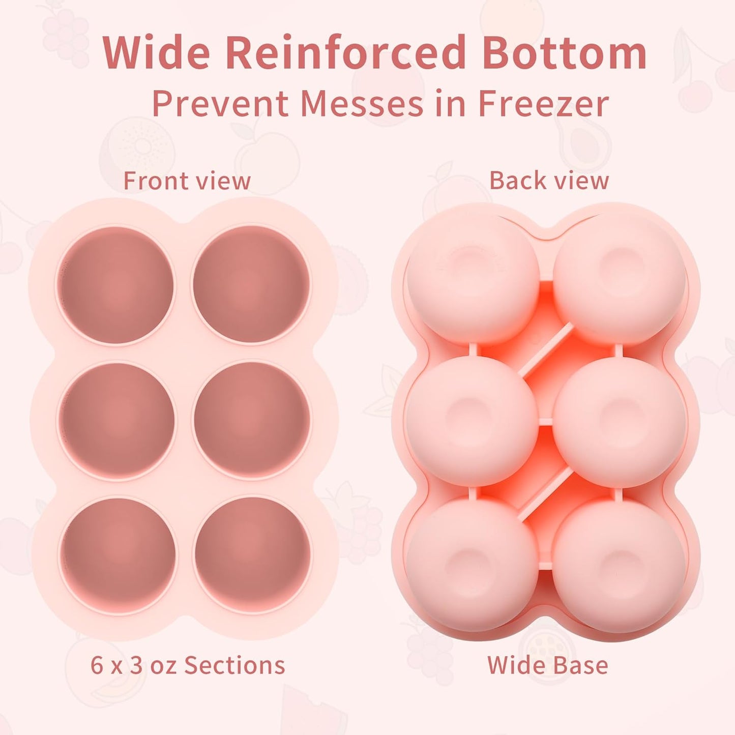 Baby Silicone Freezer Tray with Clip on Lid, 6 x 3 OZ Baby Silicone Freezer Molds, Silicone Storage