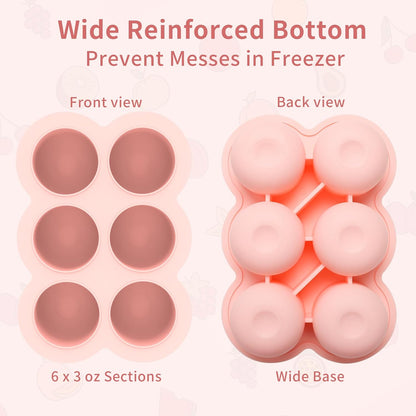 Baby Silicone Freezer Tray with Clip on Lid, 6 x 3 OZ Baby Silicone Freezer Molds, Silicone Storage