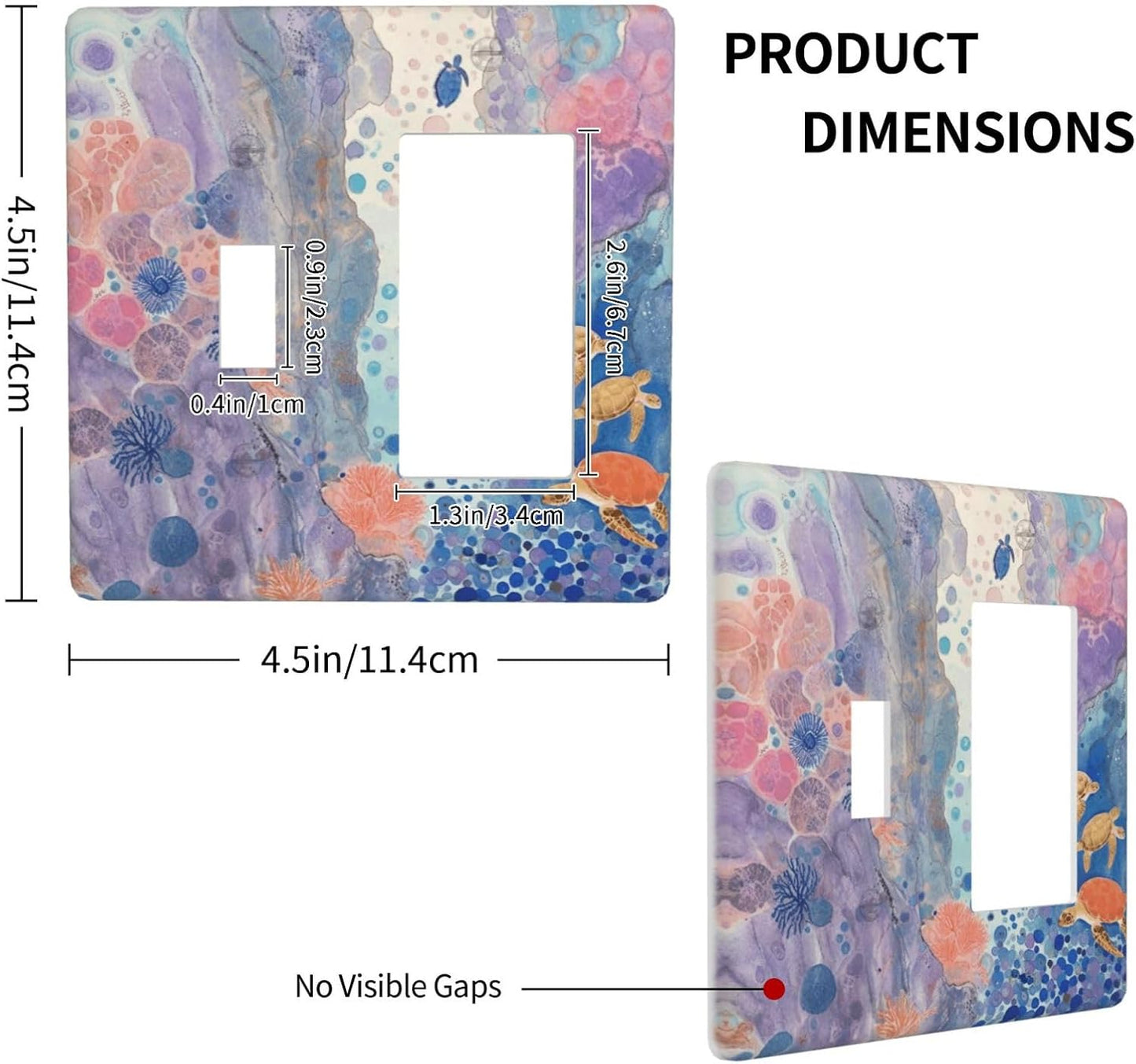 Turtle Coral Fish Watercolor Colorful Underwater World Outlet Covers 1 Toggle 1 Rocker Combination Decorative Wall Plate Electrical Switch Plates Light Switch Cover Plate for Kids Room Home Decor