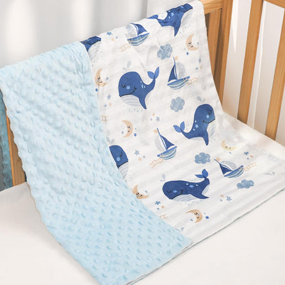 Whale Kid Blanket for Boys or Girl 30x40 - Soft Kids Throw Minky Blankets with Dotted Backing