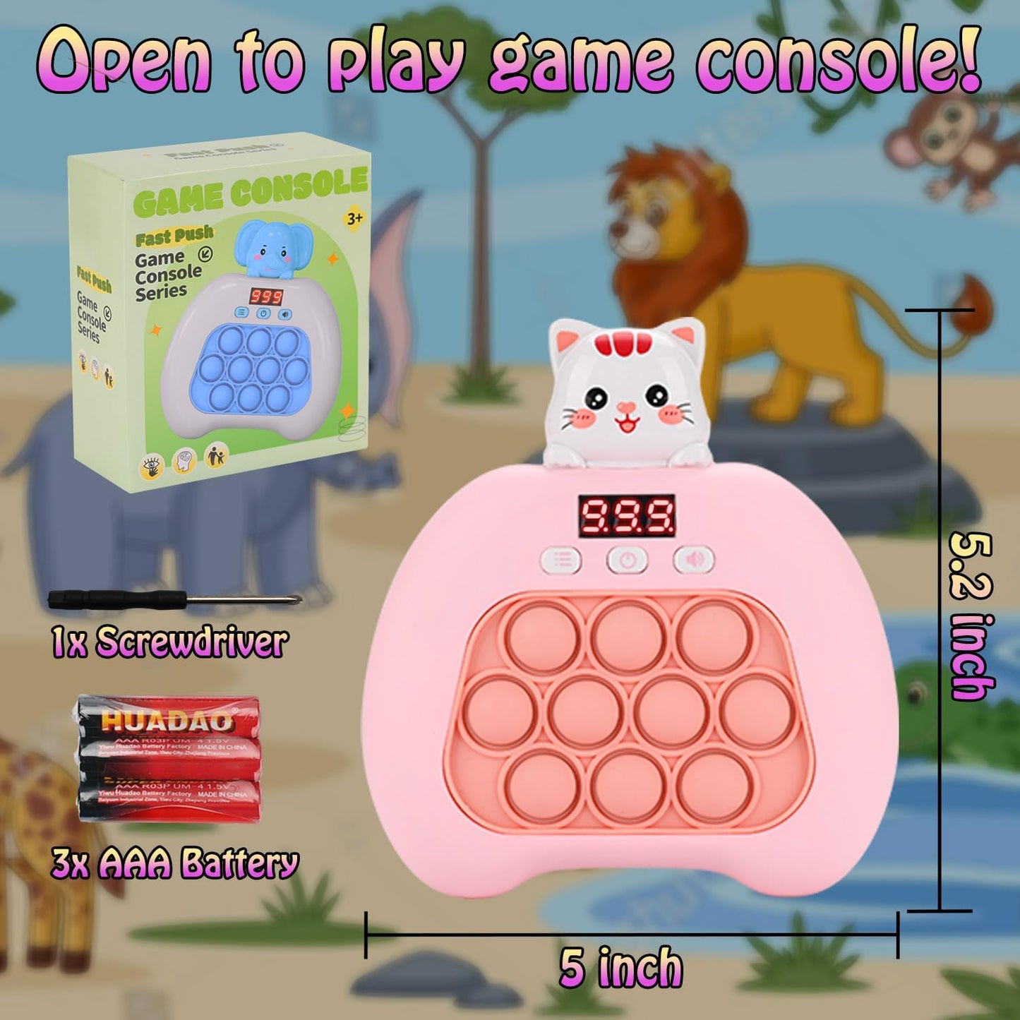 Quick Push Console Game, Pop Game Light up Fidget Toy, Handheld Puzzle Game Fast Push Bubble Game with Game Clearance Screen for Kids Teens Adults (Kitty)