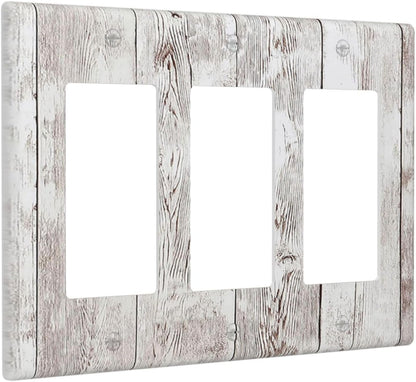 Light Switch Covers Rustic Vintage White Wood Grain 3 Gang Rocker Electrical GFCI Decorative Triple Outlet Wall Plate Cover Switchplate for Farmhouse Home Decor