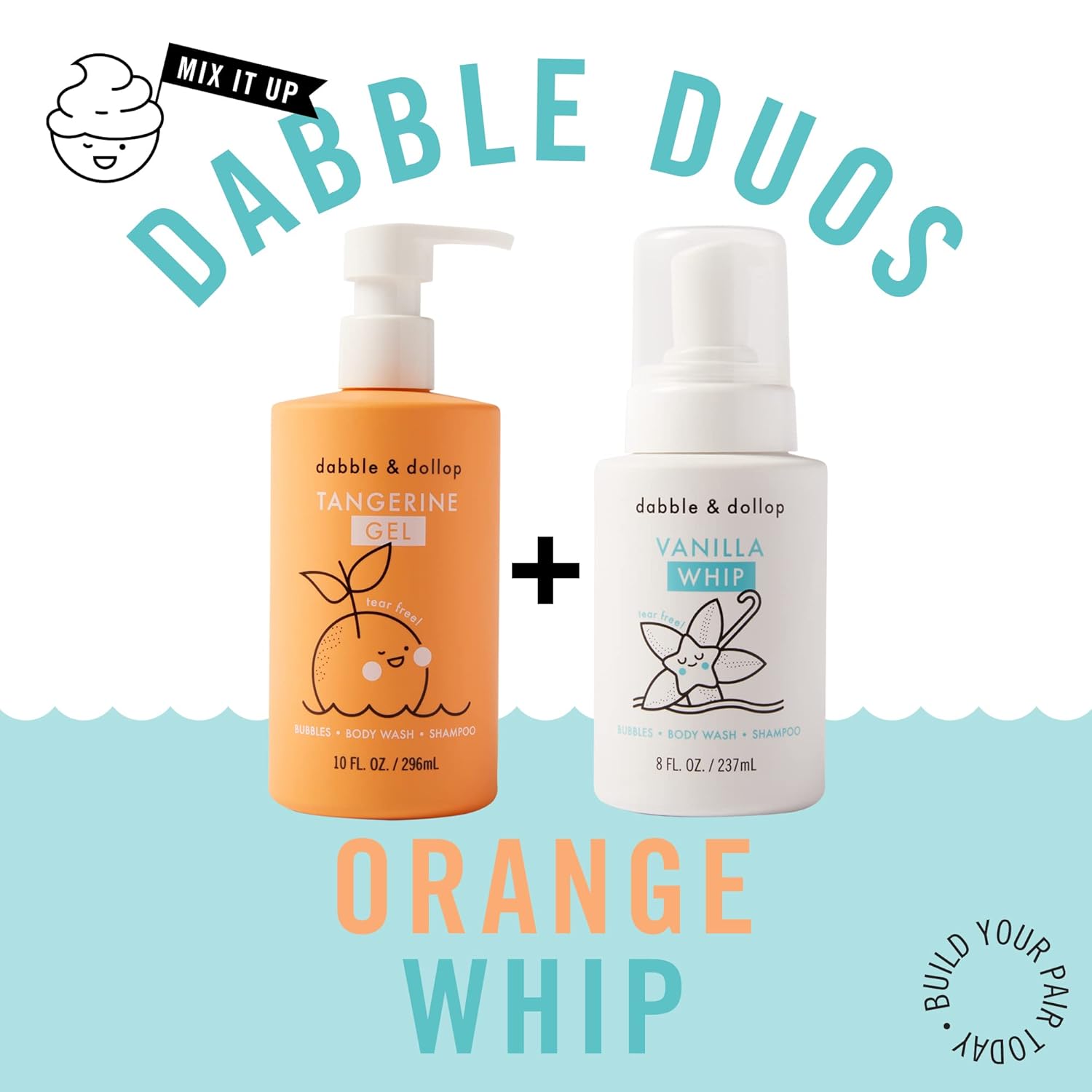 Dabble & Dollop Tangerine + Vanilla Body Wash & Shampoo – 3-in-1 Natural Bubble Bath for Kids, Made