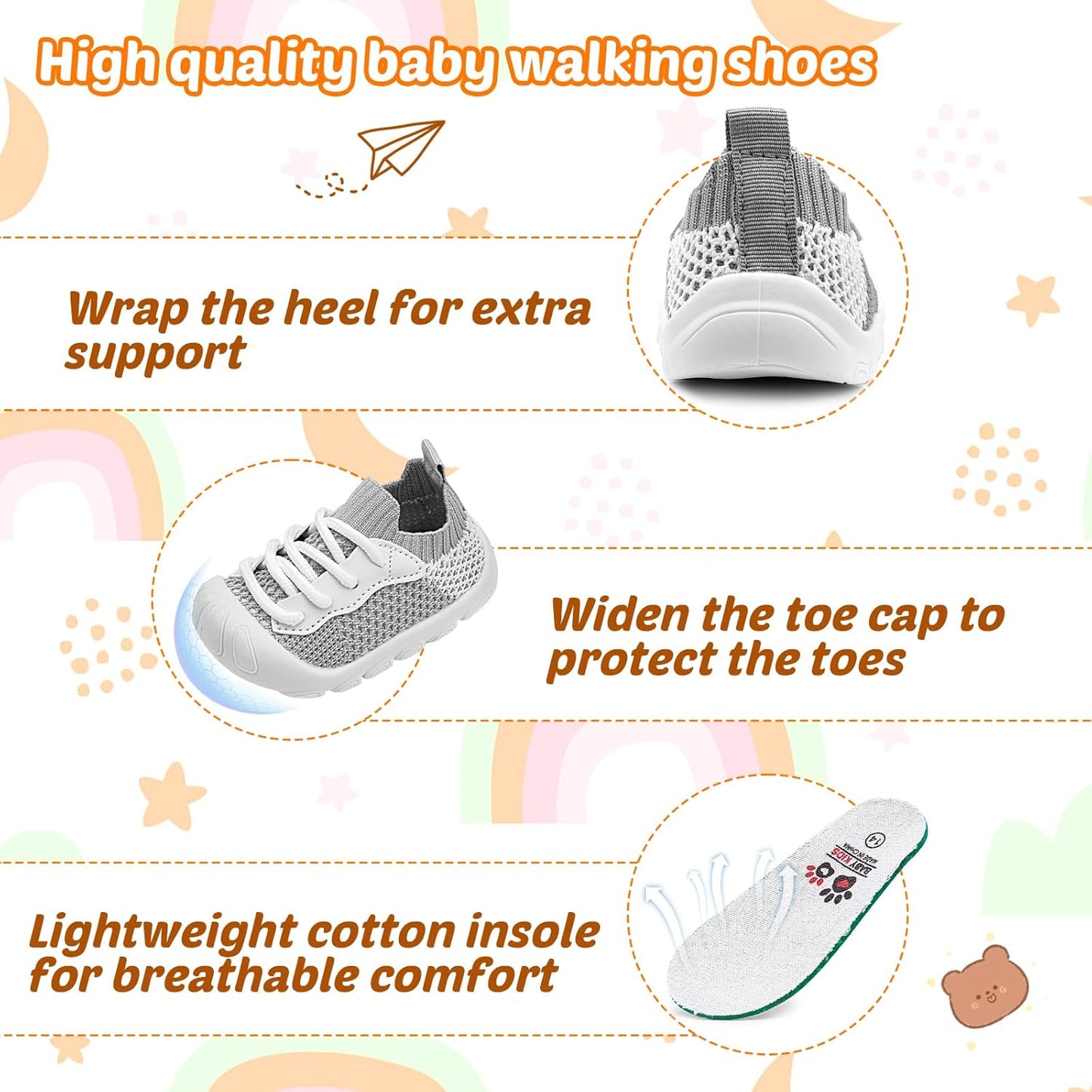 Charrost Toddler Baby Girl Boy First Walking Shoes Checkered Sneakers Sizes 3/4/5/6/7/8T. Soft, Cute,Flexible for First Walkers. Non-Slip, Slip On, Wide Toe Box Indoors Outdoors