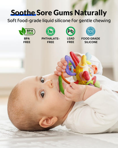 Infinno Soft Baby Teething Toy with Rattle, BPA Free Silicone, 0-12 Months